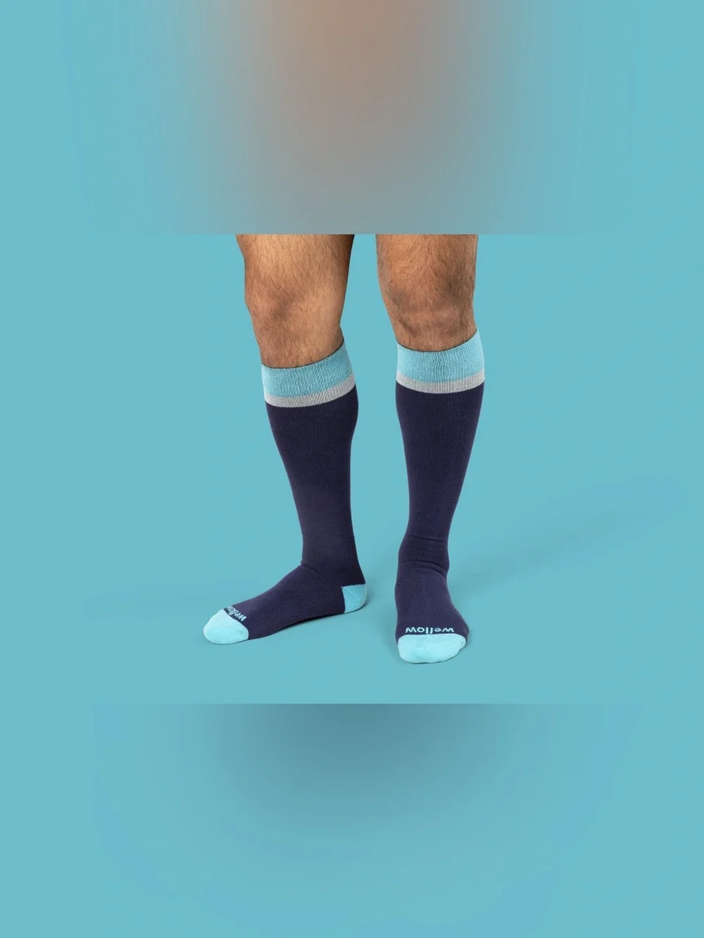 Wellow Blue Stripe Wide Calf Knee High Bamboo Compression Socks - size XL